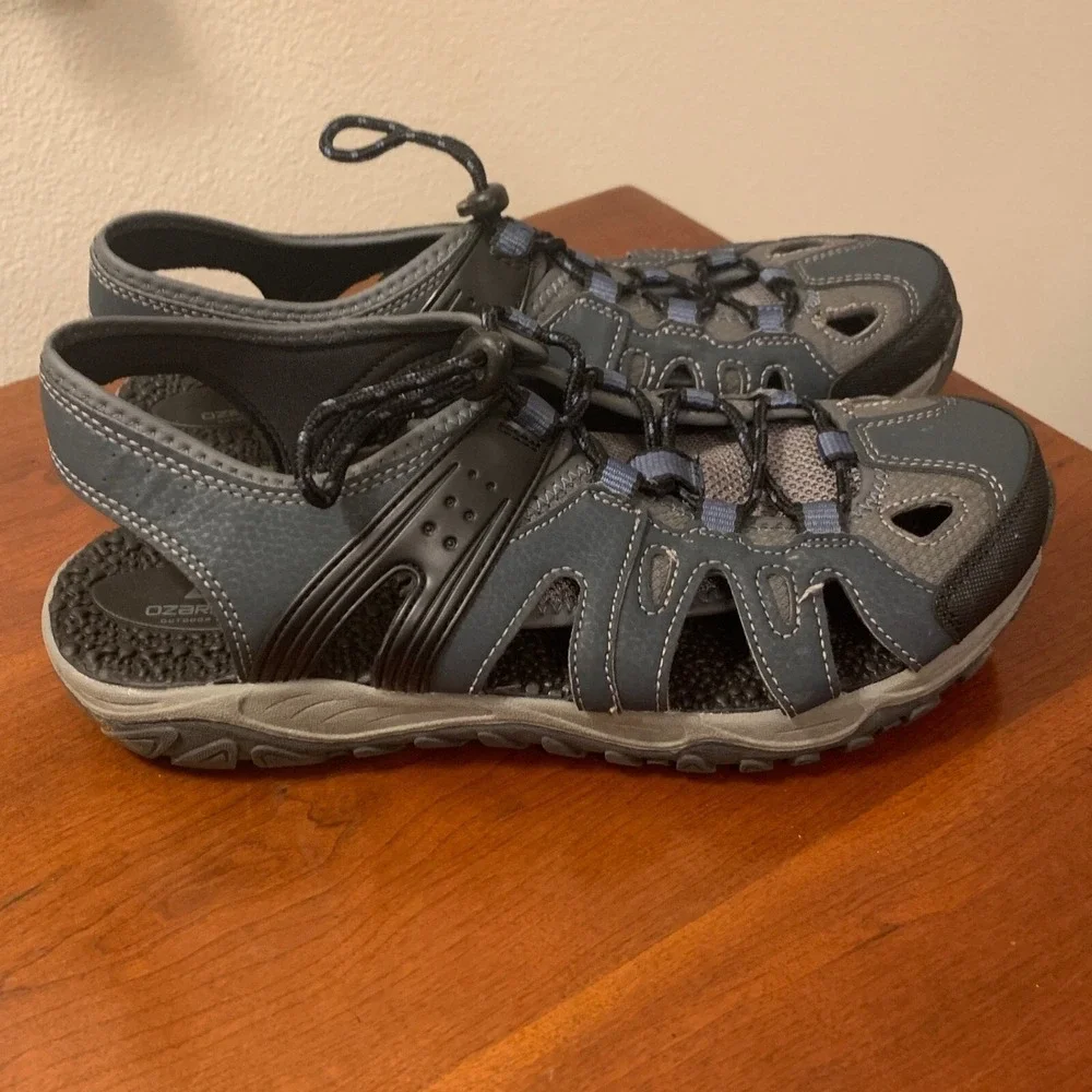 Ozark Trail Men's Sport Hiking Sandals Shoes Quick Lace Outdoor Gray Blue Mens 9